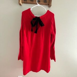 Red dress with black velvet tie at the neckline, size M, never worn
